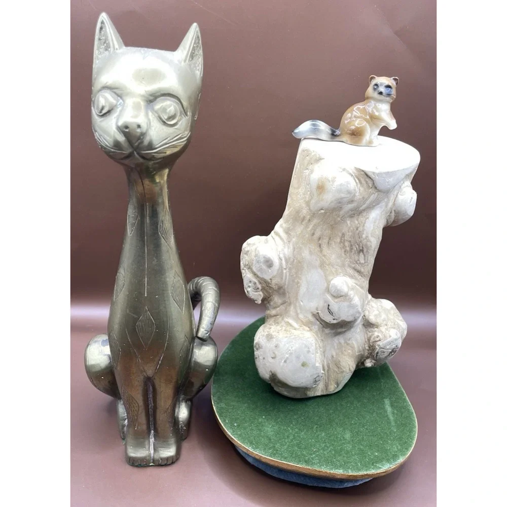 Vintage Solid Brass Long Neck Sitting Cat Figurine 9.5